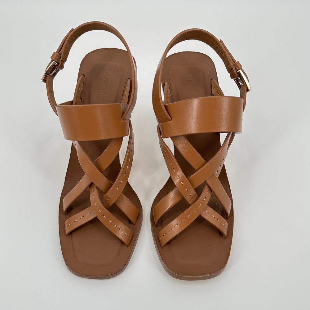 Max Mara Brown Leather Cage Strappy Stiletto Sandals Heels Made in Italy 38 / 8 - Picture 4 of 10